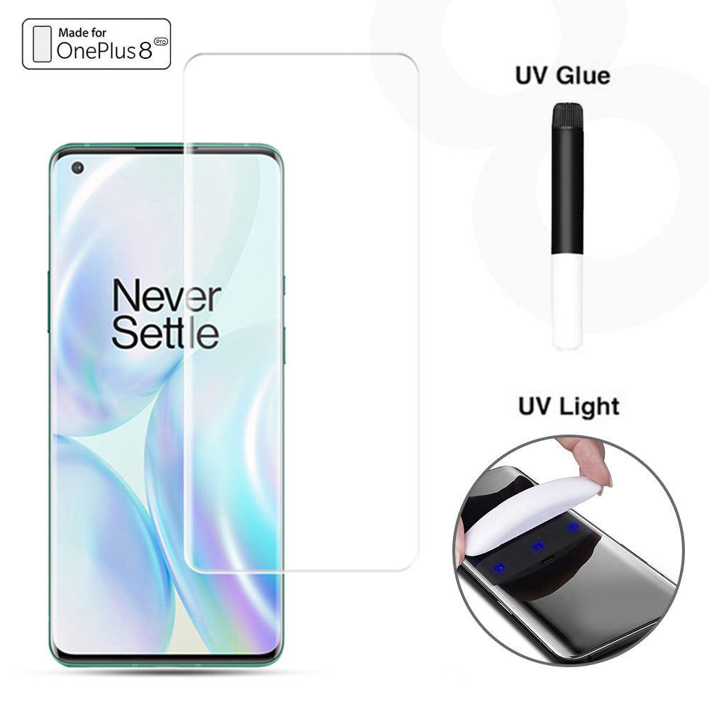 Advanced Border-less Full Coverage 3D Curved UV OnePlus 8 Pro Tempered Glass Screen Protector - CASE U