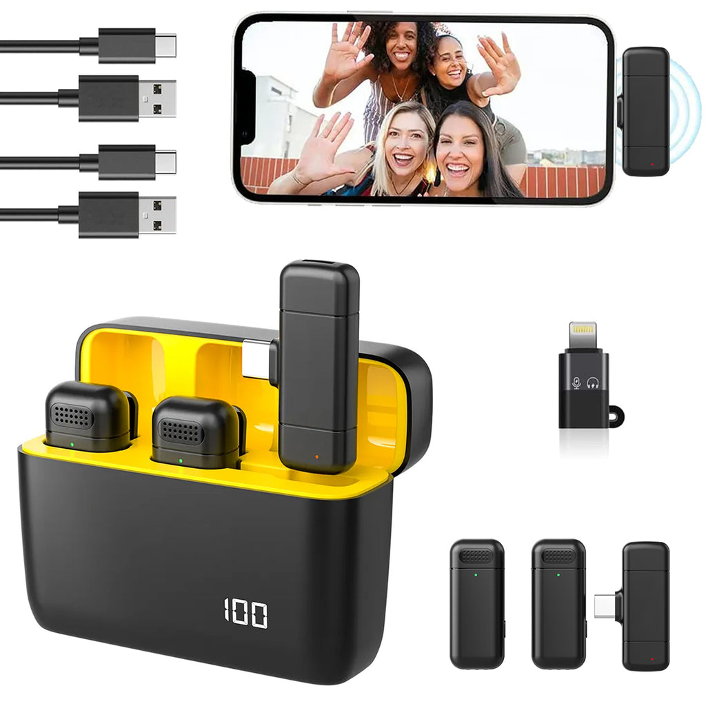 VOOK Wireless Microphone Noise Cancellation Lapel Mic with Charging Case Compatible with Type-C Android & iPhone Dual Channel Lavalier Microphone for Youtubers Video Recording Facebook Live Stream - Yellow