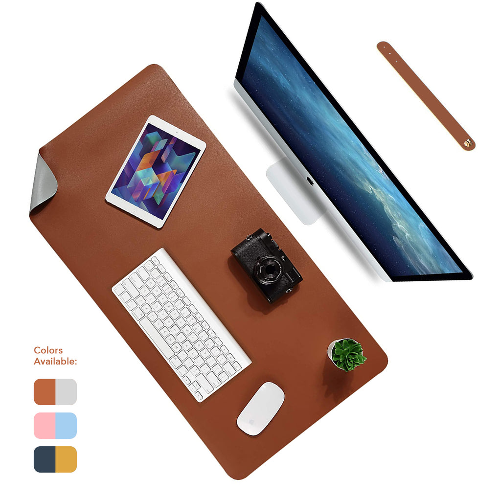 Brown & Grey Laptop Desk Mat Leather 1