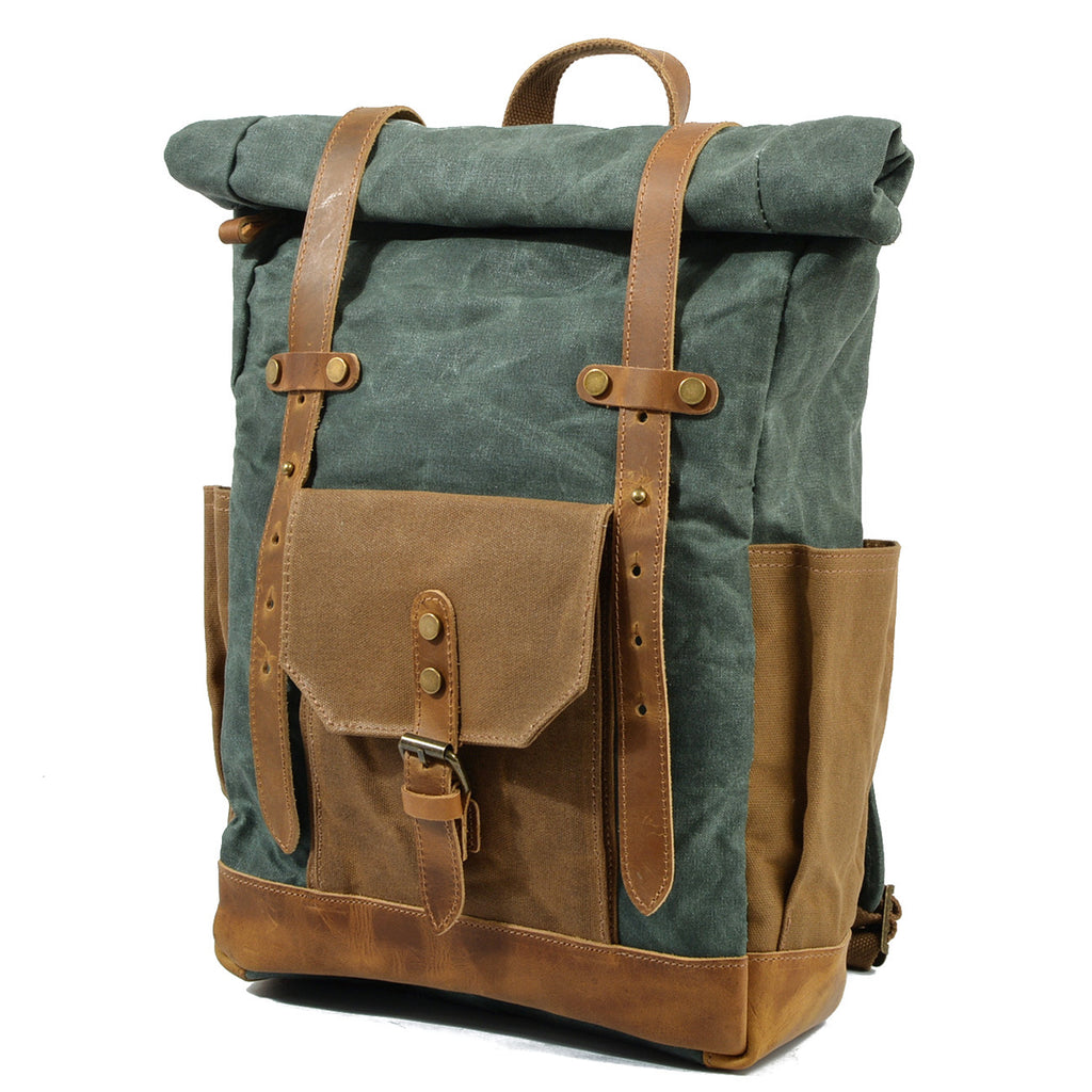 Leather & Waxed Canvas Bag - Green