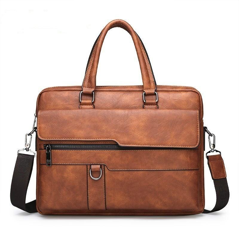 15.6 Inch Laptop Men's Business Briefcase Leather Messenger Bag - CASE U
